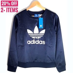 Adidas Trefoil Navy Satin Crewneck Sweatshirt XS